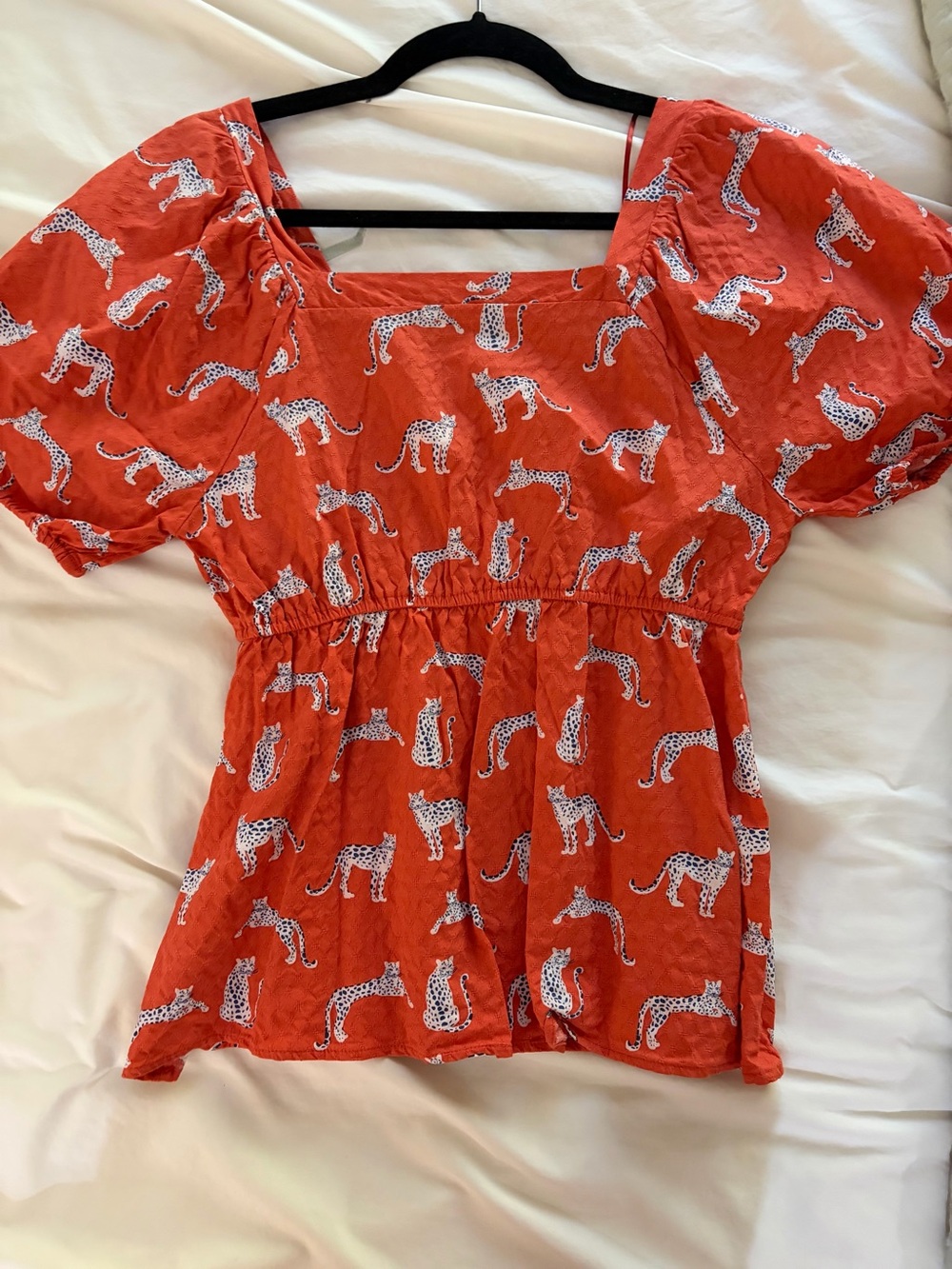 Michelle McDowell Orange Leopard Print Puff Sleeve Top Small